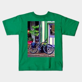 Owego NY - Bicycle Parked on Rainy Street Kids T-Shirt